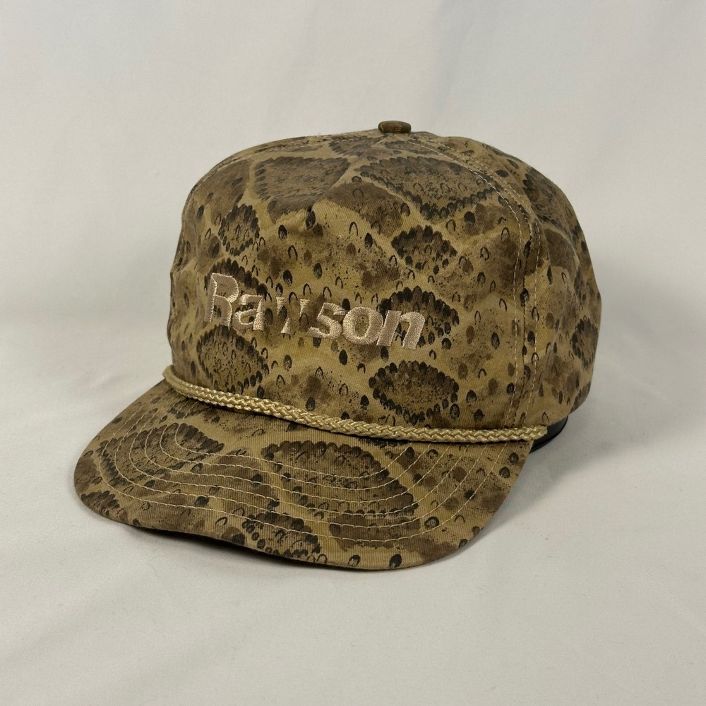 Vintage Rawson Rope Hat OS Brown Snakeskin Print USA Made Strapback Cap